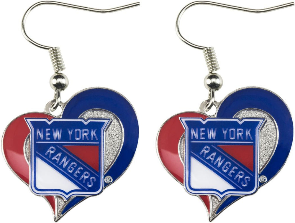 WHOLESALE NEW YORK RANGERS SWIRL HEART EARRINGS