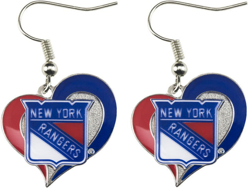 WHOLESALE NEW YORK RANGERS SWIRL HEART EARRINGS