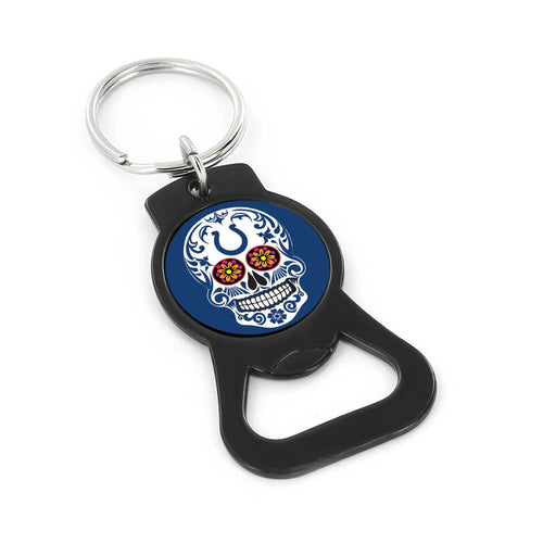 WHOLESALE INDIANAPOLIS COLTS SUGAR SKULL (BLACK) BOTTLE OPENER KEYCHAIN