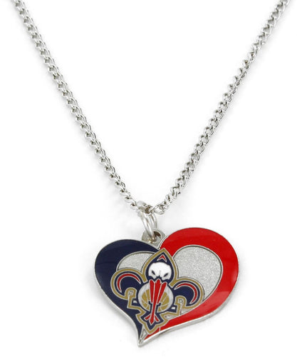 WHOLESALE NEW ORLEANS PELICANS SWIRL HEART NECKLACE