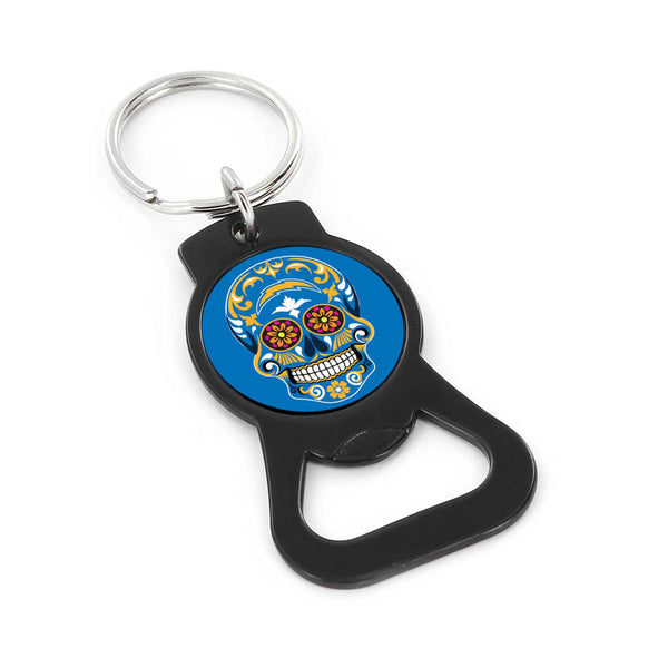WHOLESALE LOS ANGELES CHARGERS SUGAR SKULL (BLACK) BOTTLE OPENER KEYCHAIN