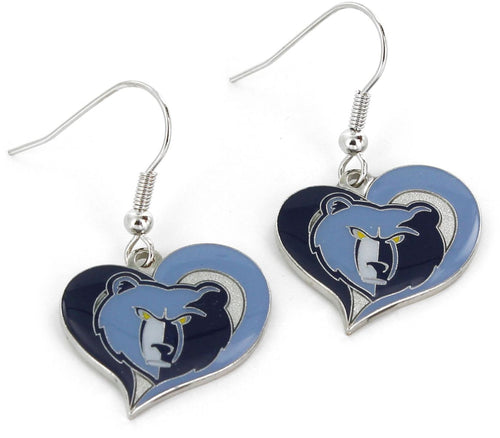 WHOLESALE MEMPHIS GRIZZLIES SWIRL HEART EARRINGS
