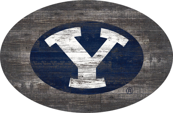 BYU Cougars 0773-46in Distressed Wood Oval