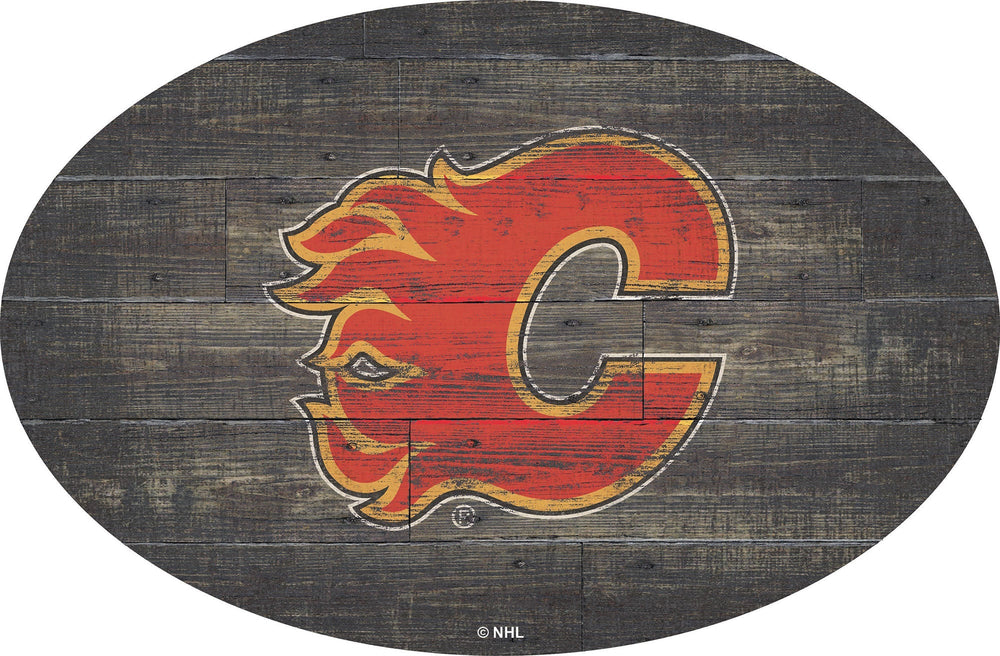Calgary Flames 0773-46in Distressed Wood Oval
