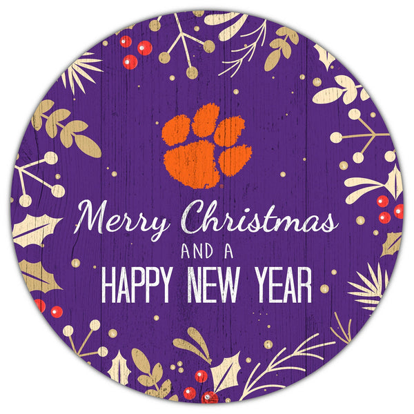Clemson Tigers 1049-Merry Christmas & New Year 12in Circle