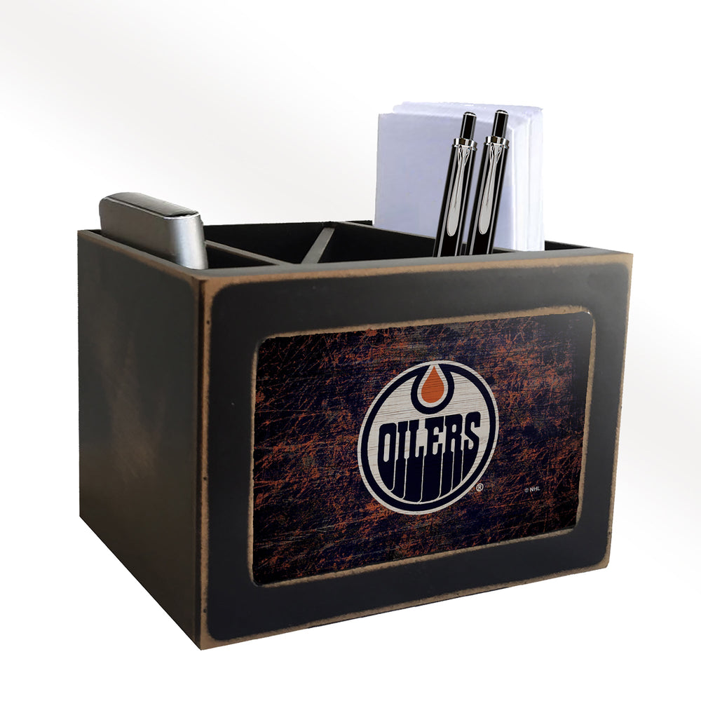 Edmonton Oilers 0767-Distressed Desktop Organizer w/ Team Color