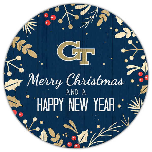 Georgia Tech 1049-Merry Christmas & New Year 12in Circle
