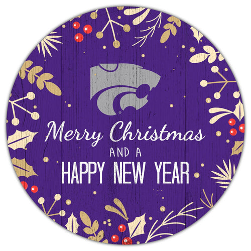 Kansas State Wildcats 1049-Merry Christmas & New Year 12in Circle
