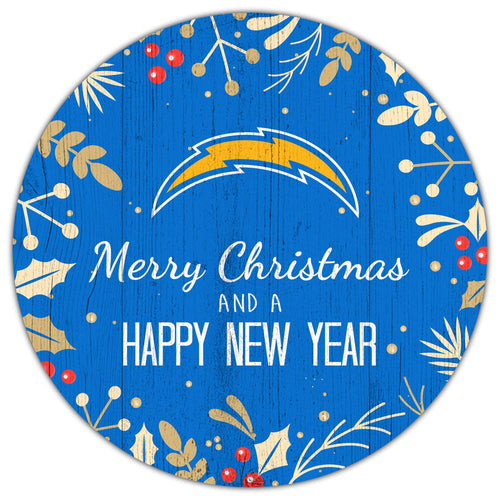 Los Angeles Chargers 1049-Merry Christmas & New Year 12in Circle
