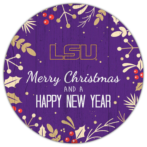 LSU Tigers 1049-Merry Christmas & New Year 12in Circle