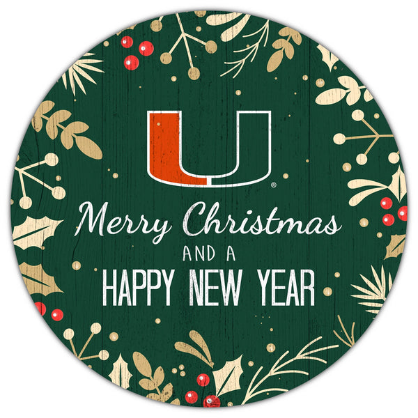 Miami Hurricanes 1049-Merry Christmas & New Year 12in Circle