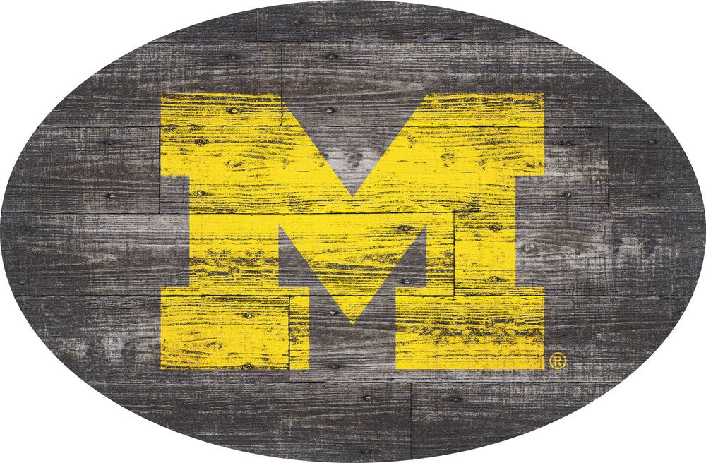 Michigan Wolverines 0773-46in Distressed Wood Oval