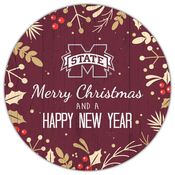 Mississippi State Bulldogs 1049-Merry Christmas & New Year 12in Circle