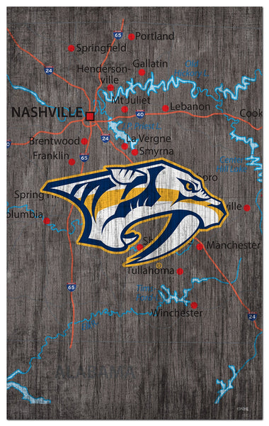 Nashville Predators 0985-City Map 11x19