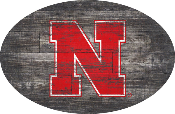 Nebraska Cornhuskers 0773-46in Distressed Wood Oval