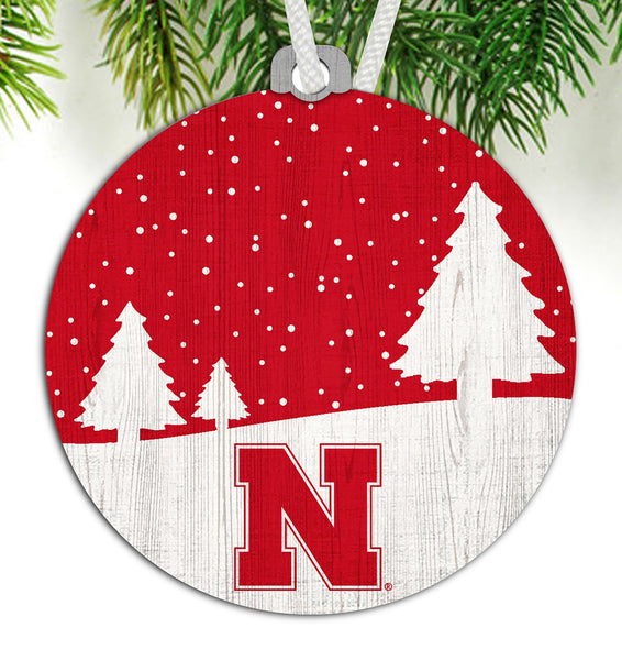 Nebraska Cornhuskers 0978-Ornament Snow Scene Round 3.5in