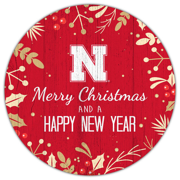 Nebraska Cornhuskers 1049-Merry Christmas & New Year 12in Circle