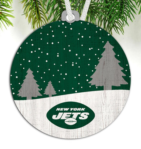 New York Jets 0978-Ornament Snow Scene Round 3.5in