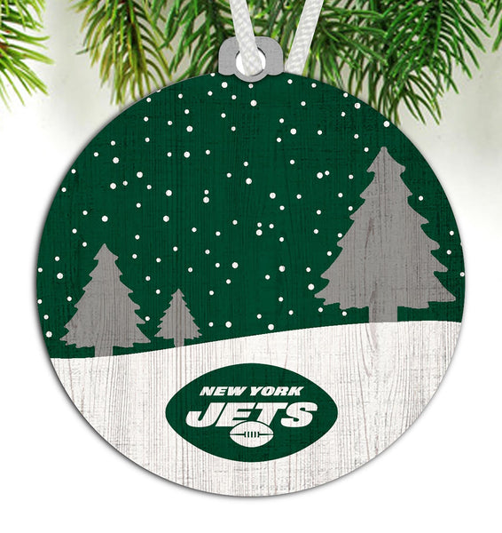 New York Jets 0978-Ornament Snow Scene Round 3.5in