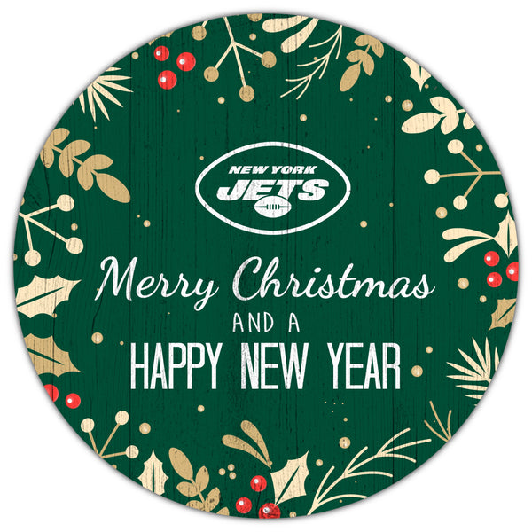 New York Jets 1049-Merry Christmas & New Year 12in Circle