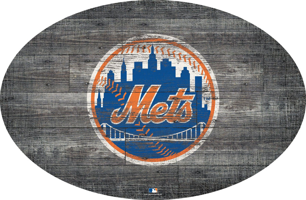 New York Mets 0773-46in Distressed Wood Oval
