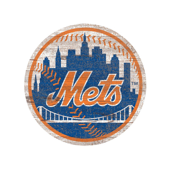 New York Mets 0843-Distressed Logo Cutout 24in