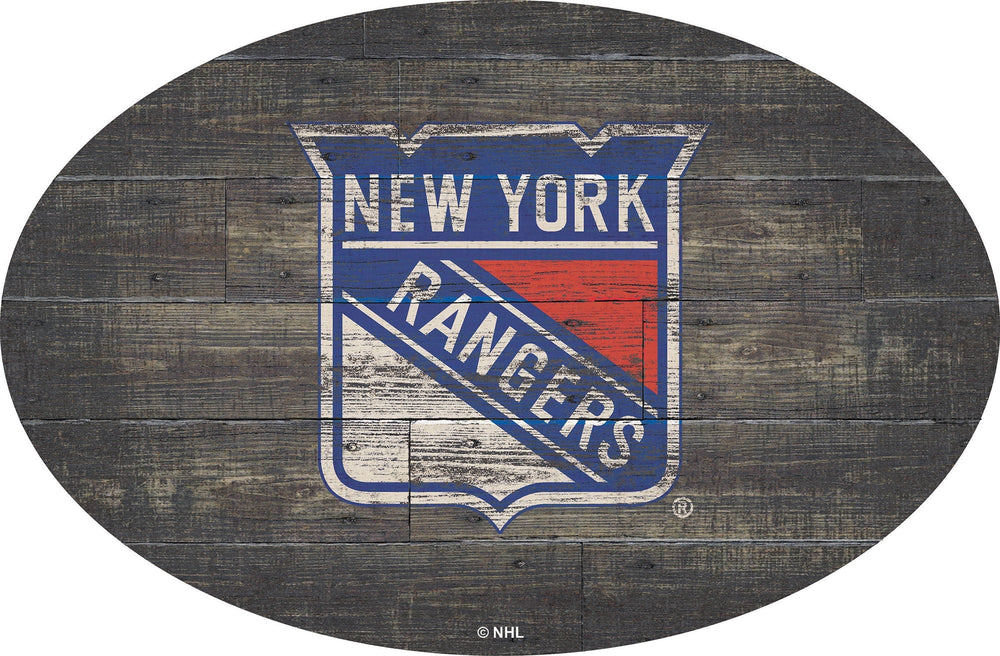 New York Rangers 0773-46in Distressed Wood Oval