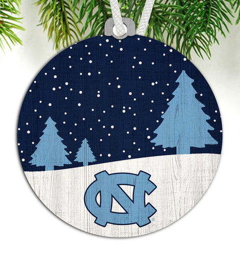 North Carolina Tar Heels 0978-Ornament Snow Scene Round 3.5in