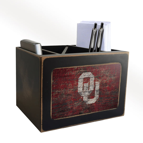 Oklahoma Sooners 0767-Distressed Desktop Organizer w/ Team Color