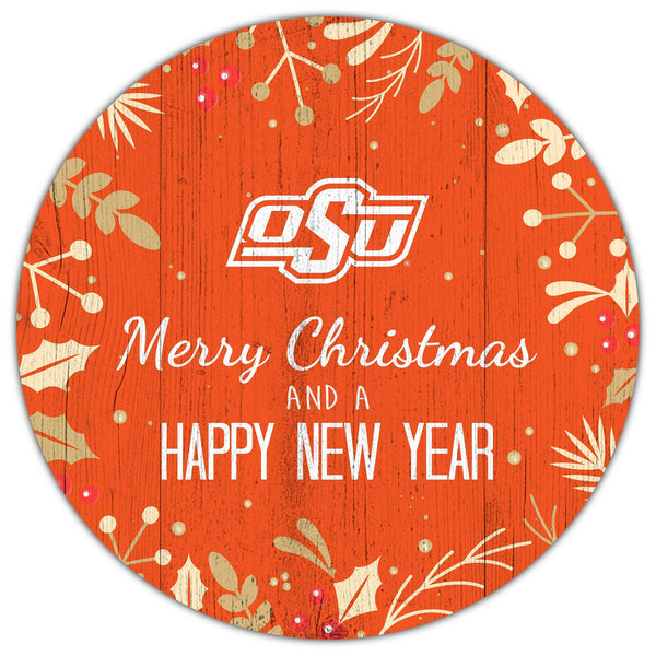 Oklahoma State Cowboys 1049-Merry Christmas & New Year 12in Circle