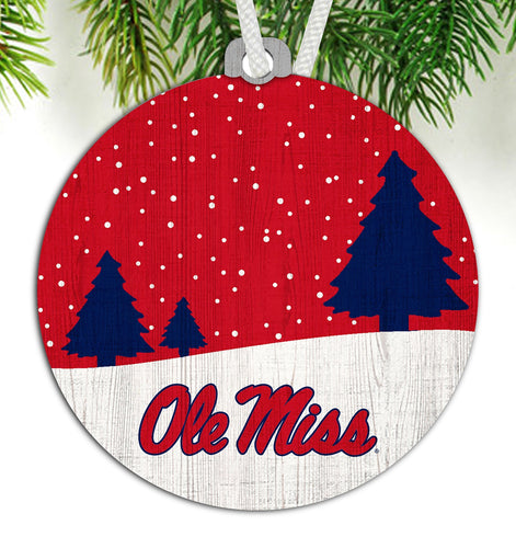 Ole Miss Rebels 0978-Ornament Snow Scene Round 3.5in