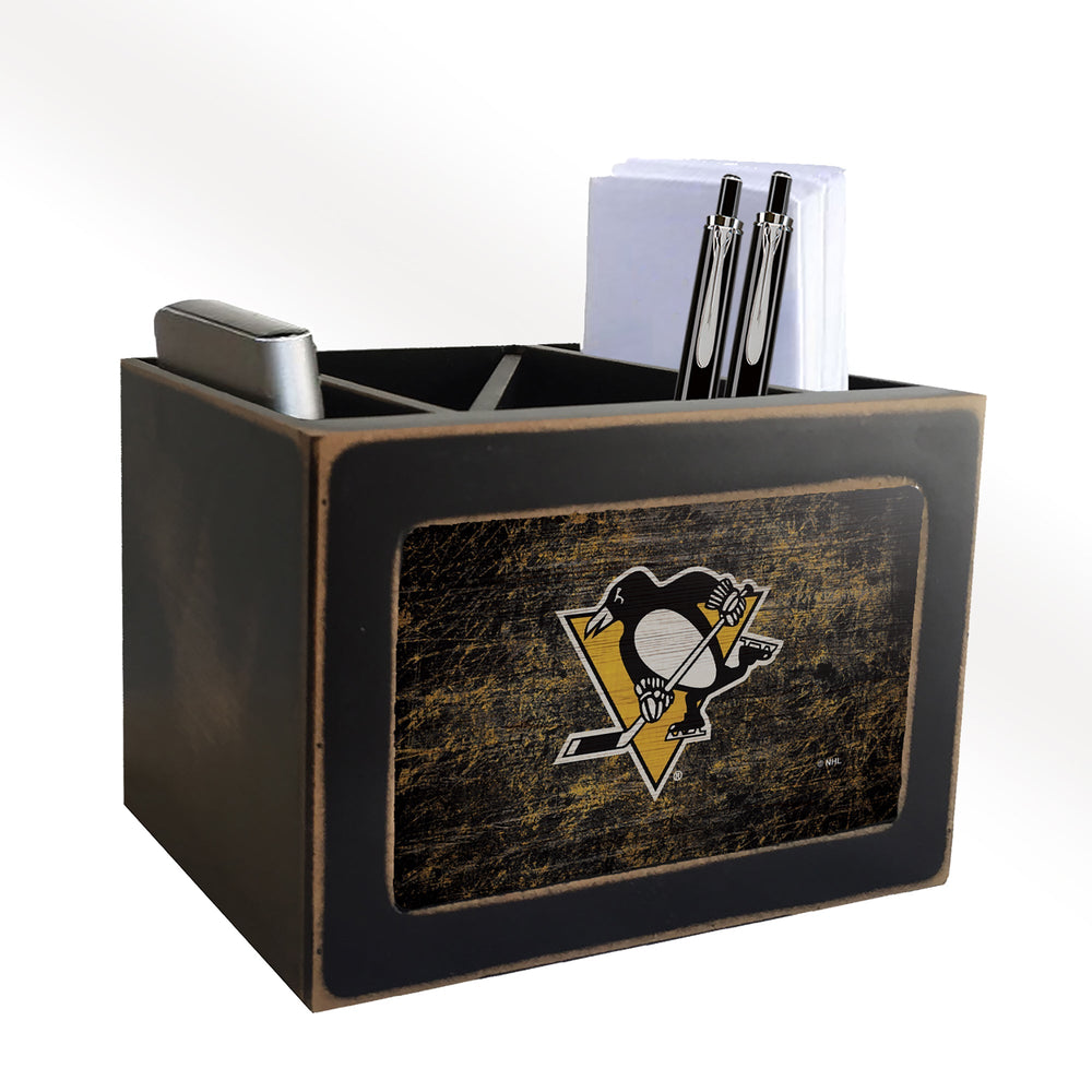 Pittsburgh Penguins 0767-Distressed Desktop Organizer w/ Team Color