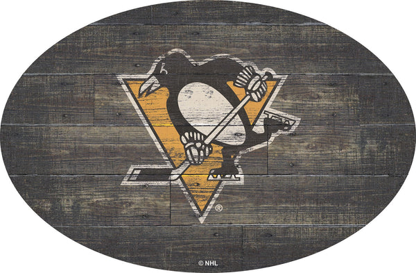Pittsburgh Penguins 0773-46in Distressed Wood Oval