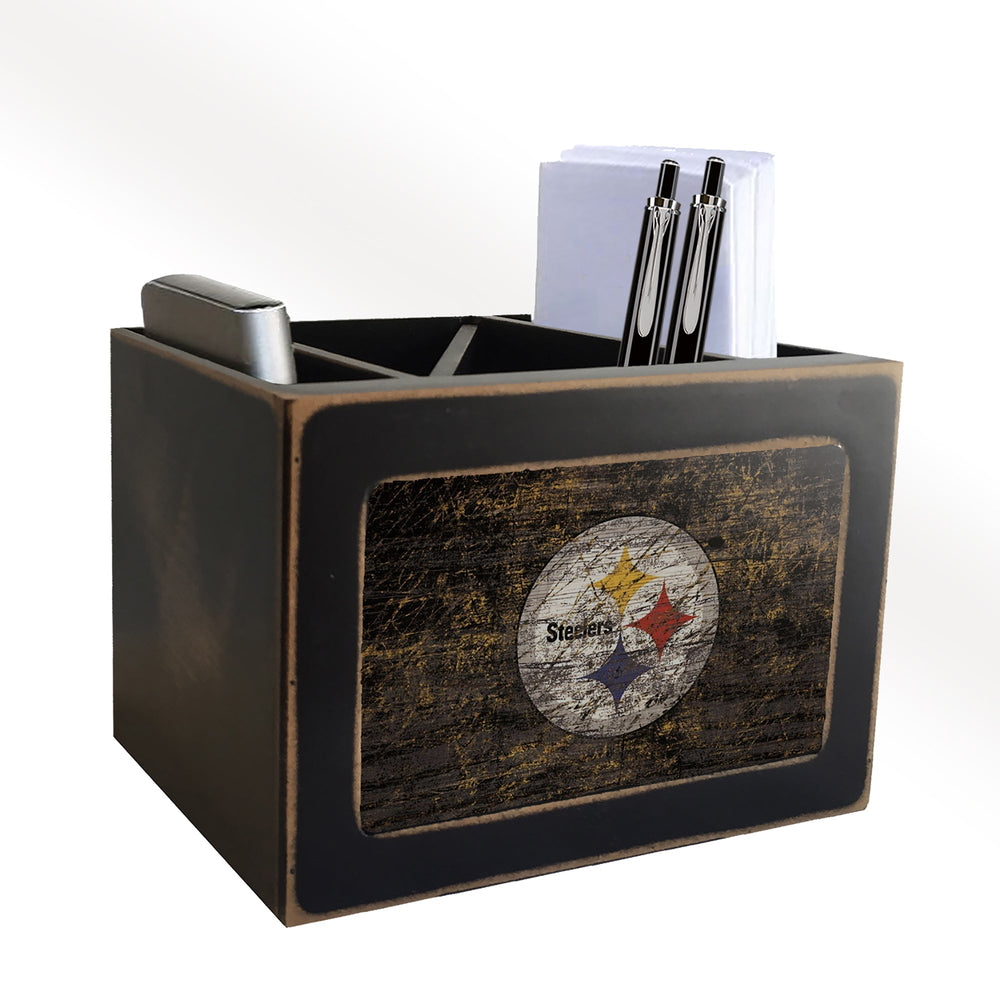 Pittsburgh Steelers 0767-Distressed Desktop Organizer w/ Team Color