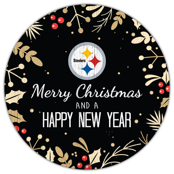 Pittsburgh Steelers 1049-Merry Christmas & New Year 12in Circle