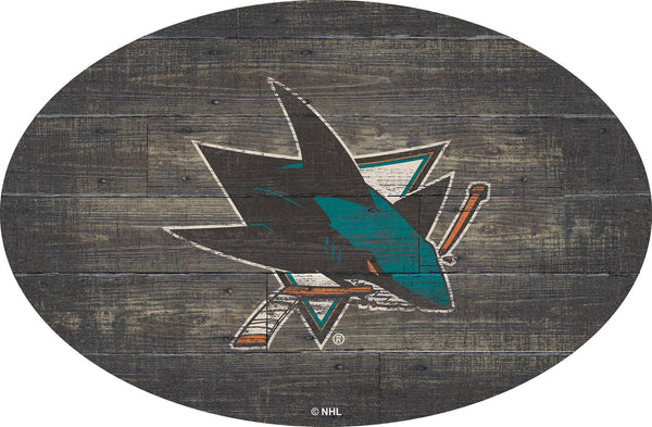 San Jose Sharks 0773-46in Distressed Wood Oval