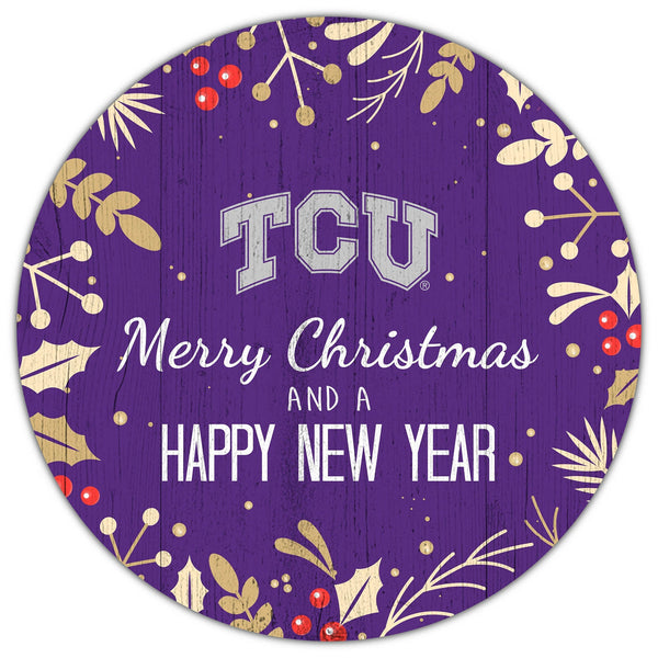 TCU Horned Frogs 1049-Merry Christmas & New Year 12in Circle