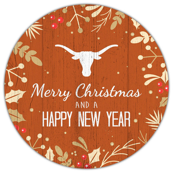 Texas Longhorns 1049-Merry Christmas & New Year 12in Circle