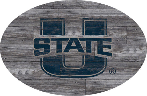 Utah State Aggies 0773-46in Distressed Wood Oval