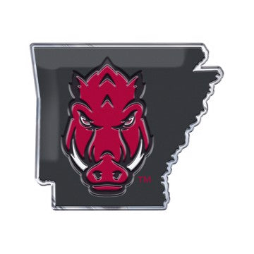 Wholesale-Arkansas Embossed State Emblem University of Arkansas Embossed State Emblem 3.25” x 3.25 - "Razorback Head" Logo / Shape of Arkansas SKU: 60859