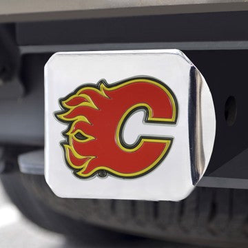 Wholesale-Calgary Flames Hitch Cover NHL Color Emblem on Chrome Hitch - 3.4" x 4" SKU: 22761