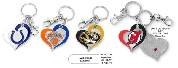 {{ Wholesale }} Carolina Panthers Swirl Heart Keychains 