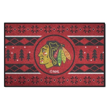 Wholesale-Chicago Blackhawks Holiday Sweater Starter Mat NHL Accent Rug - 19" x 30" SKU: 26850