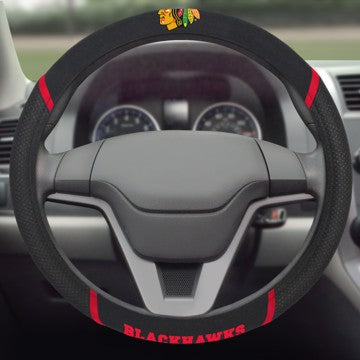 Wholesale-Chicago Blackhawks Steering Wheel Cover NHL Universal Fit - 15" x 15" SKU: 14789