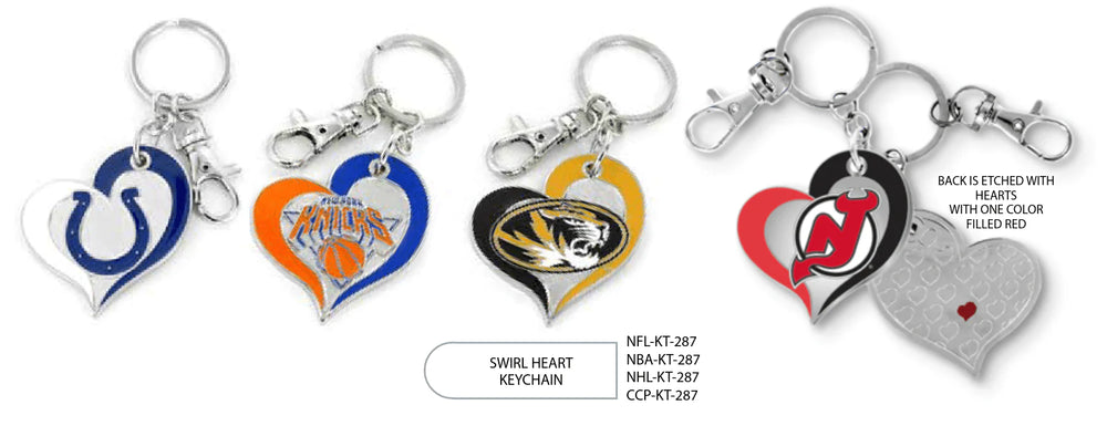 {{ Wholesale }} Chicago Blackhawks Swirl Heart Keychains 