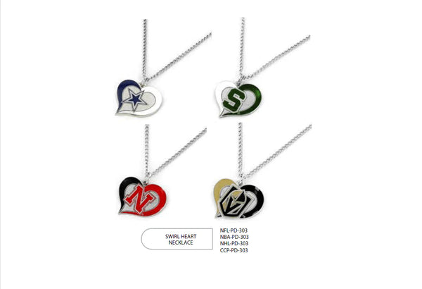 {{ Wholesale }} Colorado State Rams Swirl Heart Necklaces 