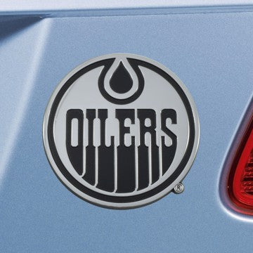 Wholesale-Edmonton Oilers Emblem - Chrome NHL Exterior Auto Accessory - Chrome Emblem - 2" x 3.2" SKU: 17021