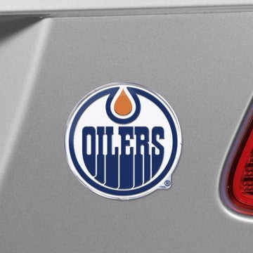 Wholesale-Edmonton Oilers Embossed Color Emblem NHL Exterior Auto Accessory - Aluminum Color SKU: 60487