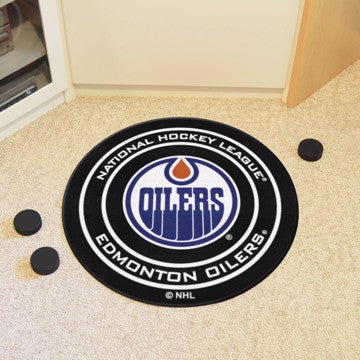 Wholesale-Edmonton Oilers Puck Mat NHL Accent Rug - Round - 27" diameter SKU: 10281