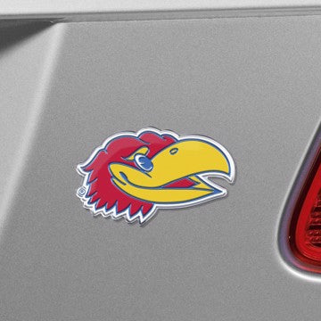 Wholesale-Kansas Embossed Color Emblem 2 University of Kansas Embossed Color Emblem 2 3.25” x 3.25 - "Jayhawk" Head Logo SKU: 60636
